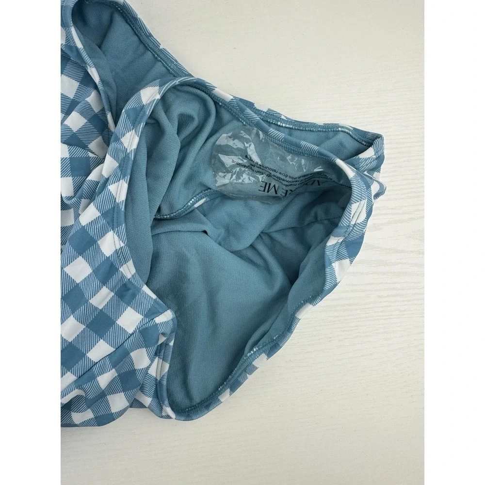 Adore Me Gingham One Piece Swimsuit 0X‎ Blue White Cutout Bow Front NWT Plus